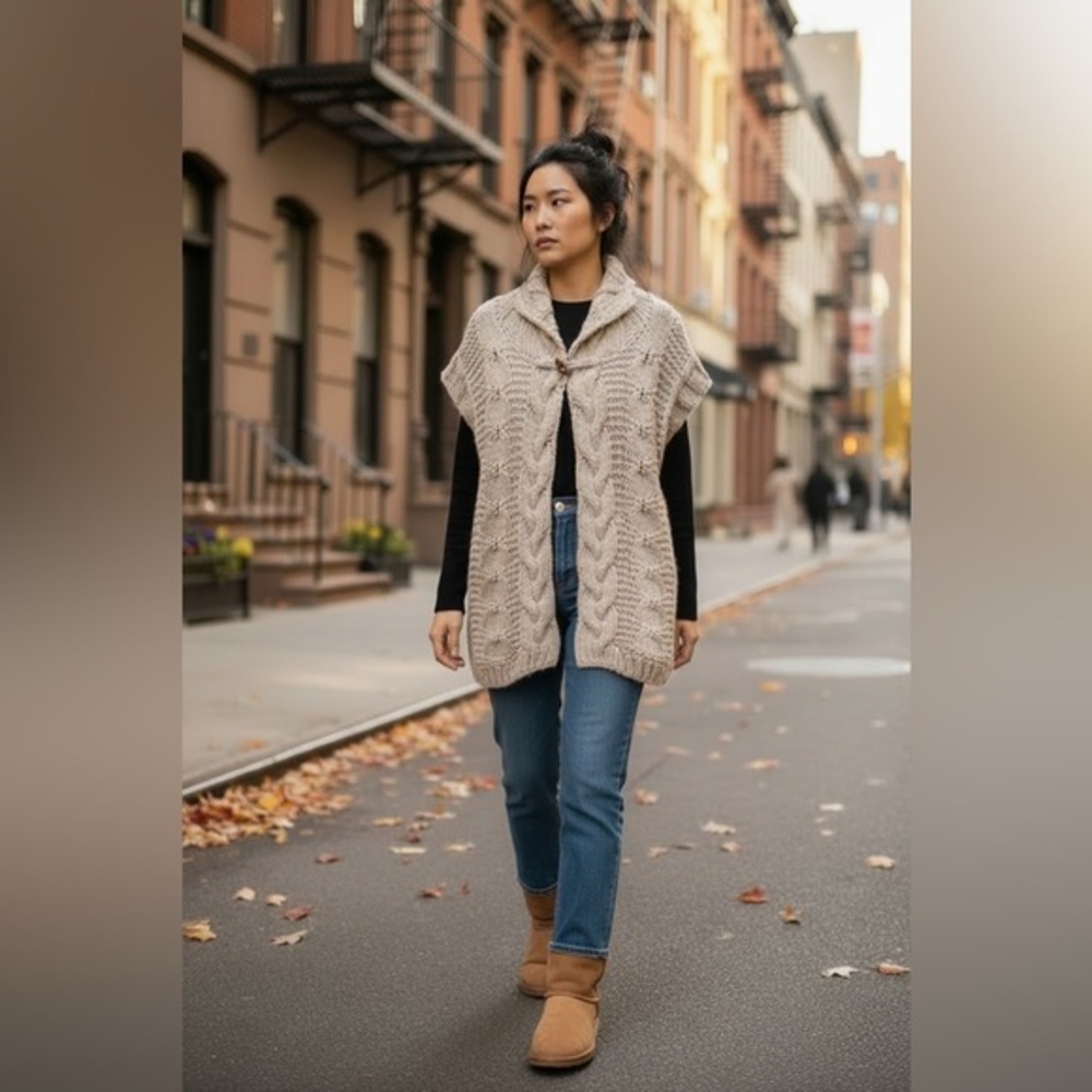 Chunky Knit Beige Sweater Vest